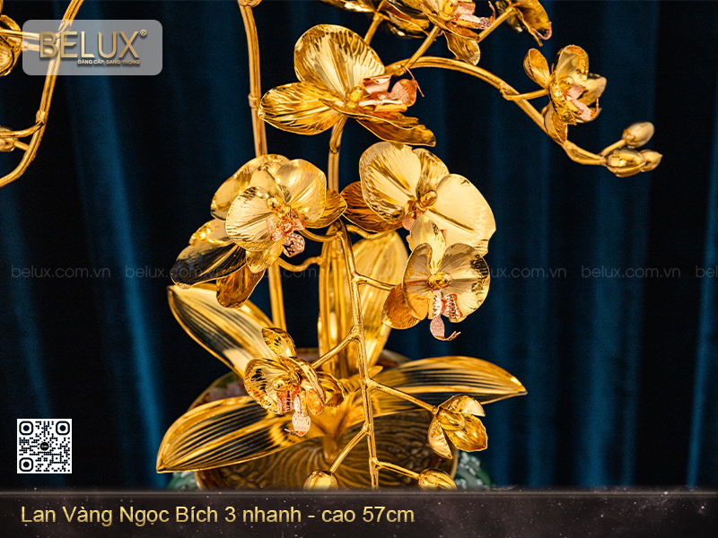 Chậu lan vàng ngọc bích 3 nhánh mạ vàng 24k&nbsp;